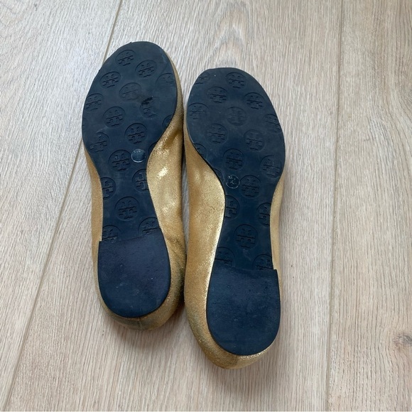 Tory Burch Gold Reva Suede Ballet Flats - Picture 8 of 9